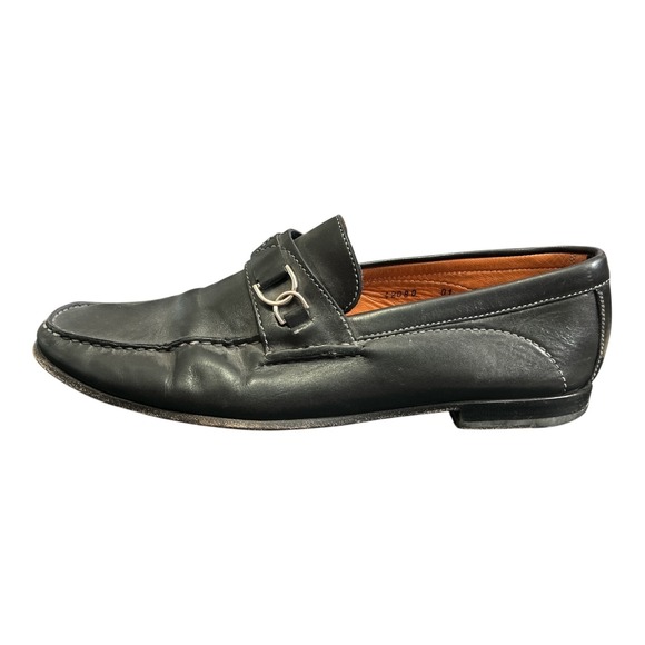 Santoni Mens Black Leather Bit Loafers Contrast Stitch Italy 42080 10.5 D main image 9
